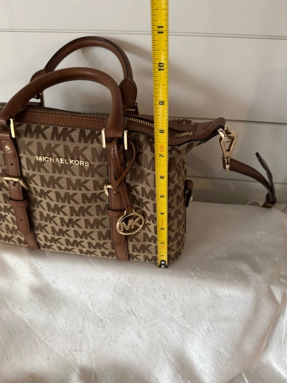 Michael Kors Ginger Small Duffle Style Brown Logo-Print Satchel